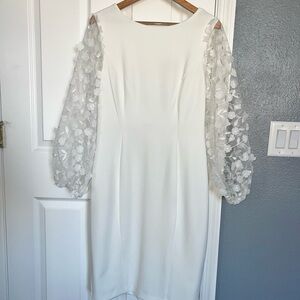 Nordstrom White Dress with Sheer Floral Sleeves
